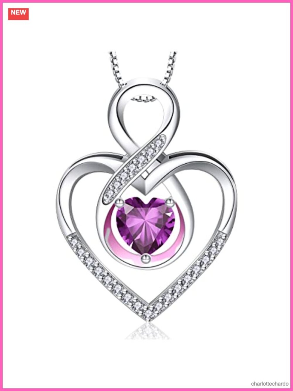 925 Sterling Silver Infinity Heart Necklace with Cubic Zirconia Pendant